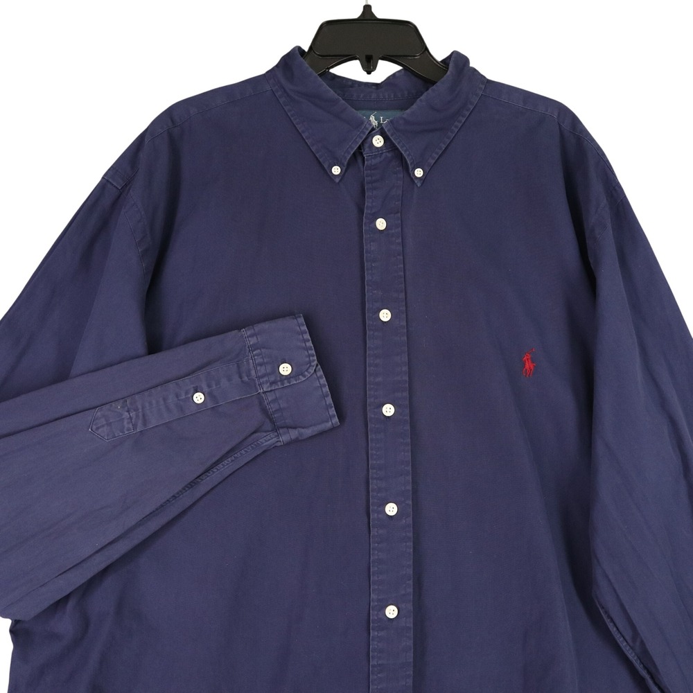 Ralph Lauren Classic Button Front Oxford Shirt Mens 2XLT Navy Cotton Pony Logo